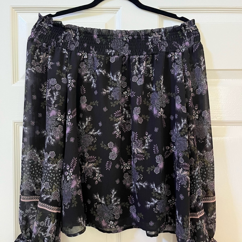 Off Shoulder Black Floral Top | Lovestitch | Large
